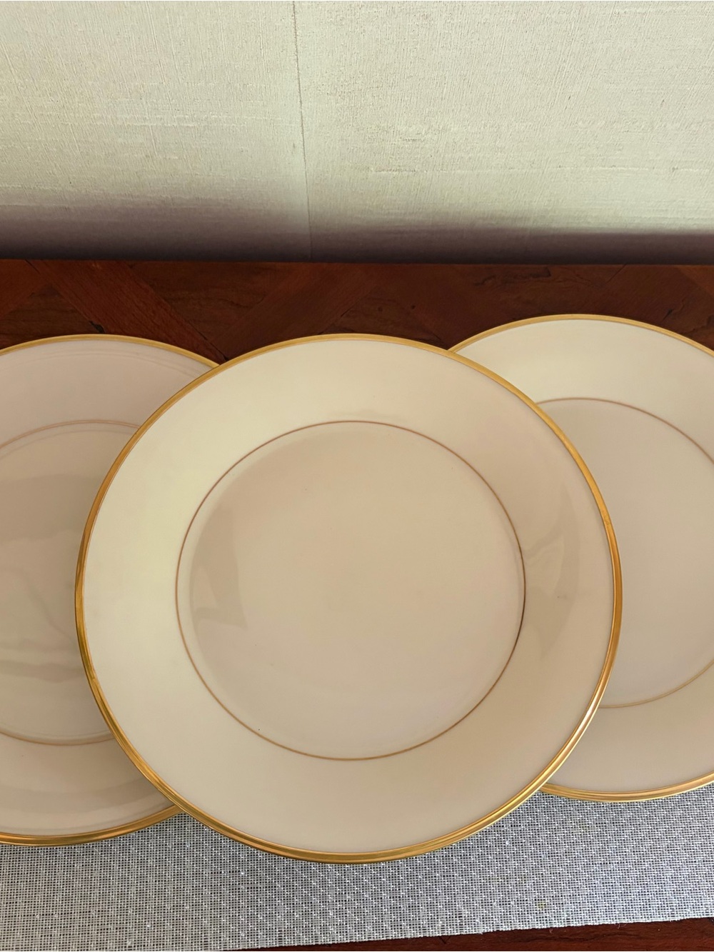 Lenox ETERNAL set of 3 Dinner Plates, 10", Ivory, gold band, Elegant